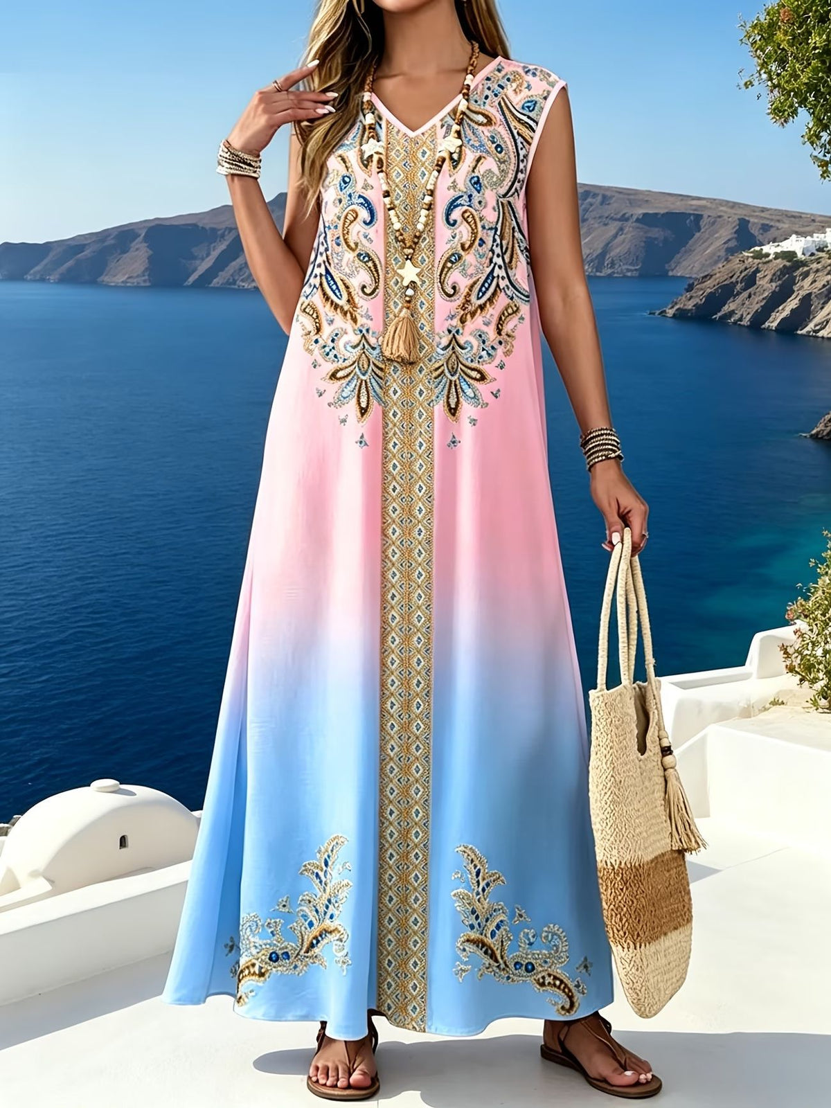 Retro Ethnic Style Dress - Women's Casual Long Sleeve Maxi Dress fo…
