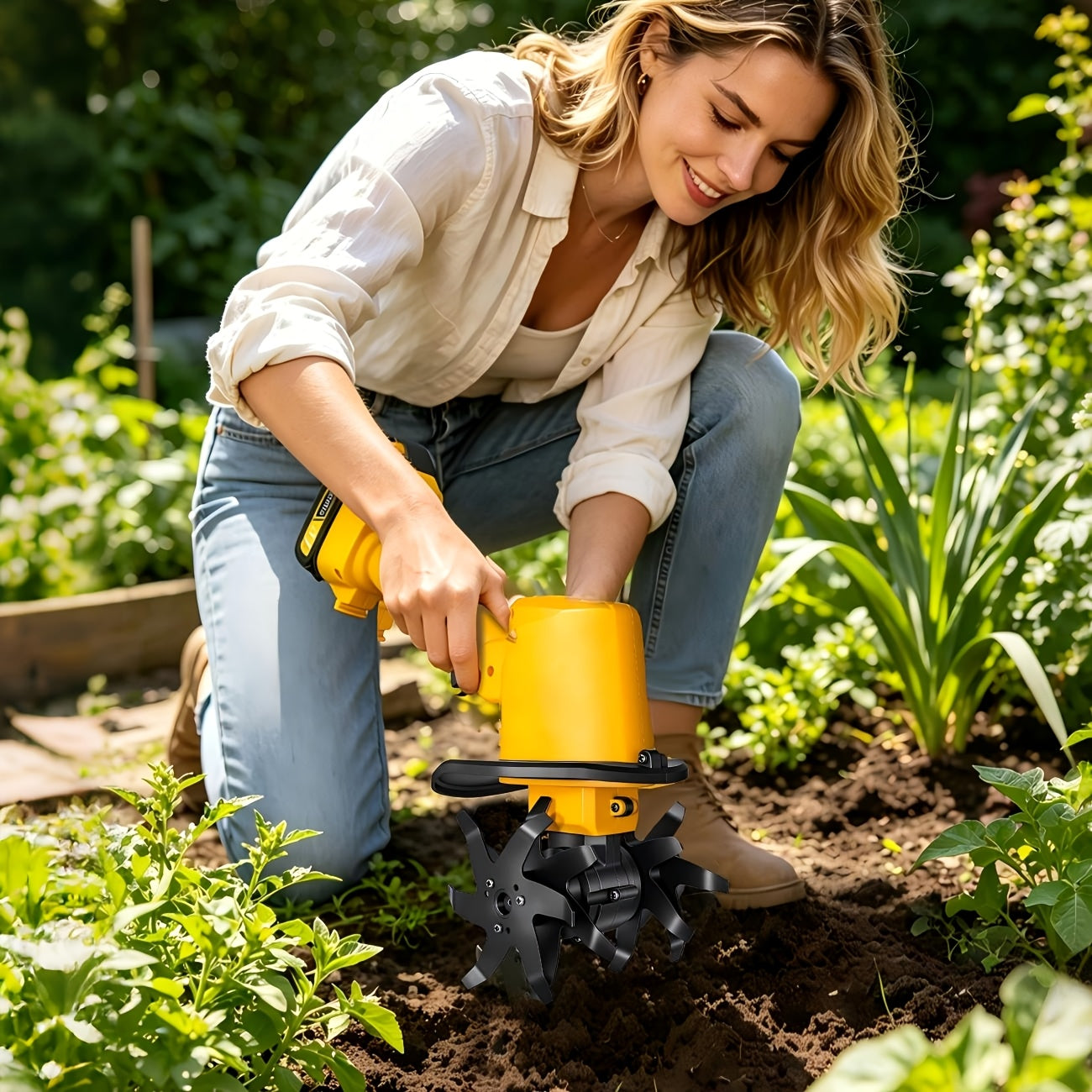 21V Cordless Electric Tiller and Cultivator Set – Handheld Soil Loosener, 9‑inch Tilling Width, 6.6‑inch Depth