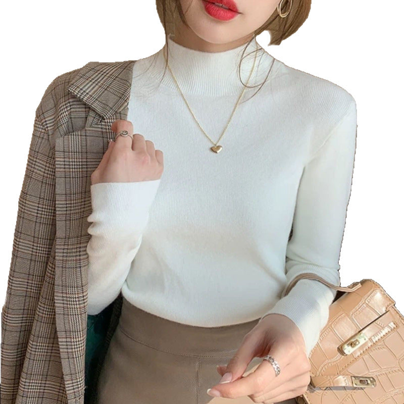 Womens Solid-color Casual Mock-neck Sweater