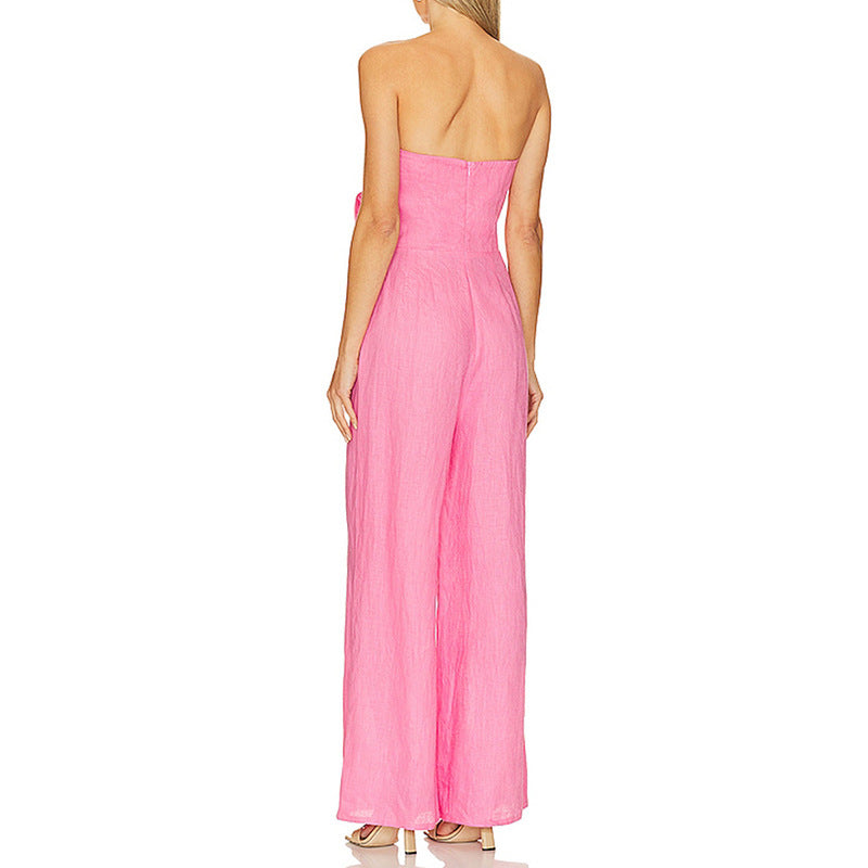 Stitching Flower Tube Top High Waist Slimming And Wide Leg Jumpsuit