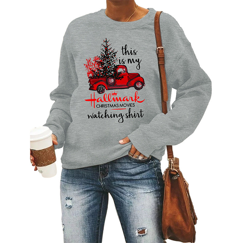Festive Women's Christmas Print Long Sleeve Pullover Sweater