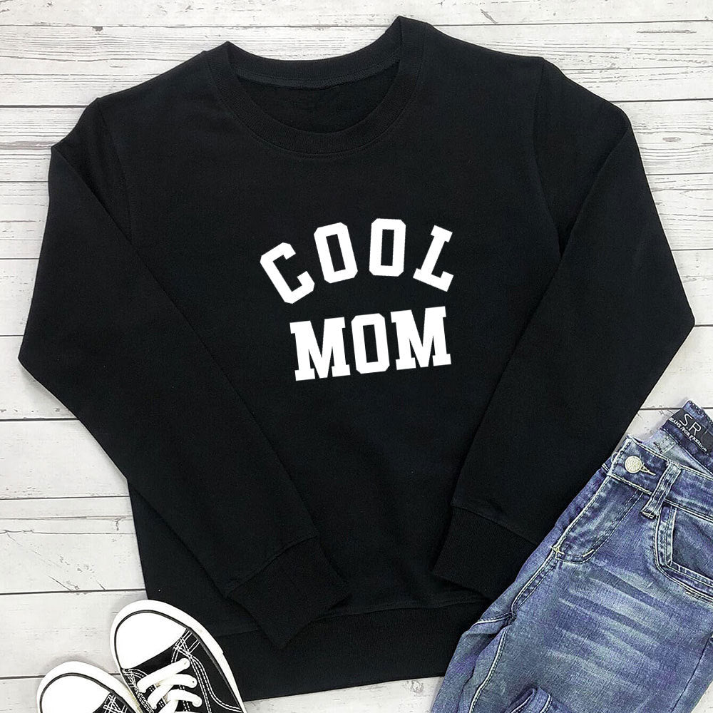 Cool Mom Letter Print Long Sleeve Pullover Sweatshirt