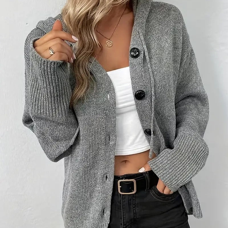 Solid Color Hooded Single-breasted Sweater