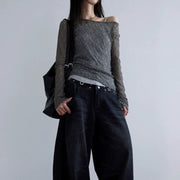 Y2K Bubble‑Cutout 3D Long‑Sleeve Top – Slim, Trendy Nylon Tee