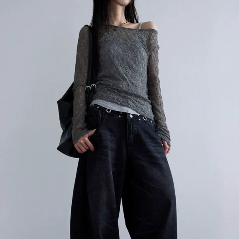 Y2K Bubble‑Cutout 3D Long‑Sleeve Top – Slim, Trendy Nylon Tee