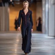 Long-Sleeve Tassel Flared Jumpsuit