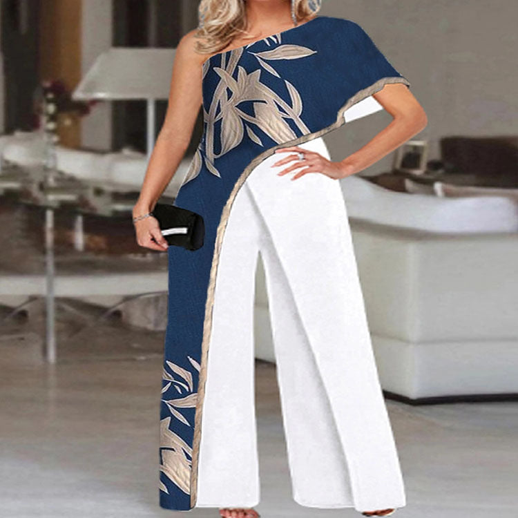 Women's Color Contrast Slimming Printed Jumpsuit
