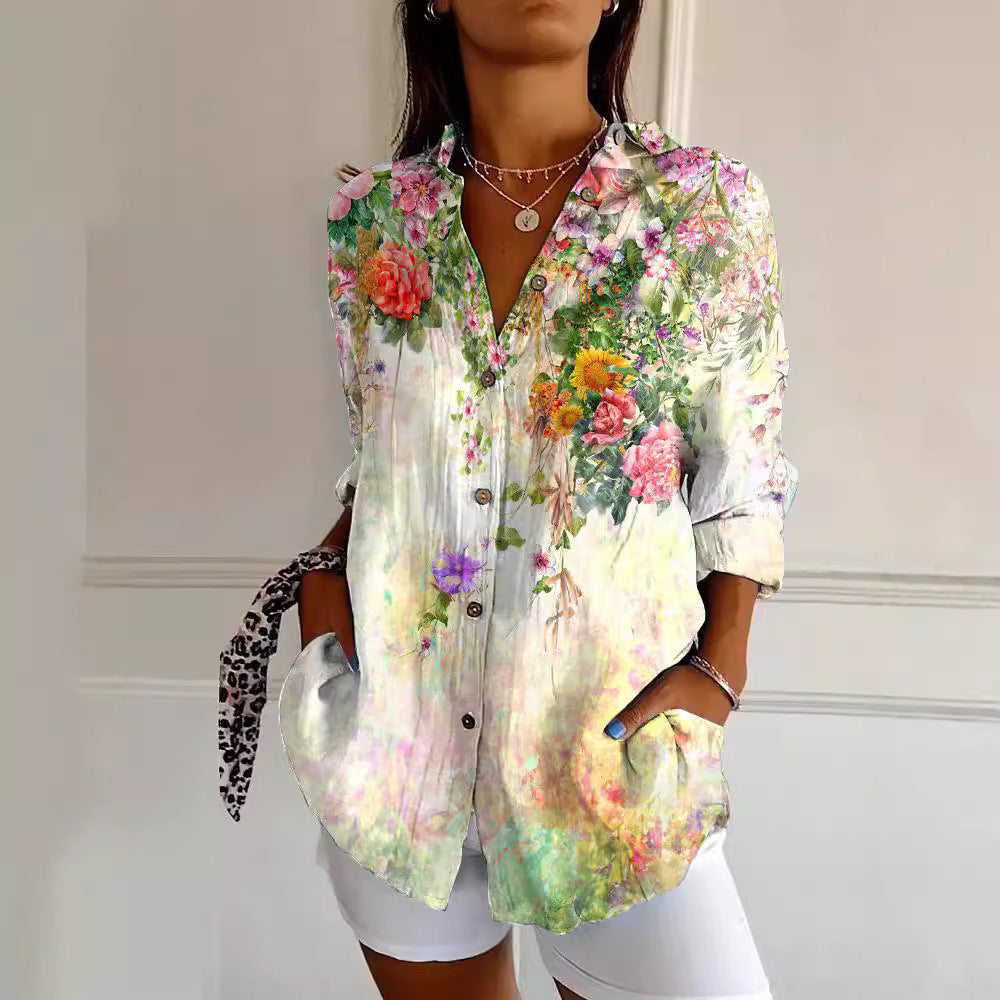 Women's Vintage Floral Print Cardigan Blouse