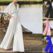 Elegant Solid Wide-Leg Chinese Style Jumpsuit