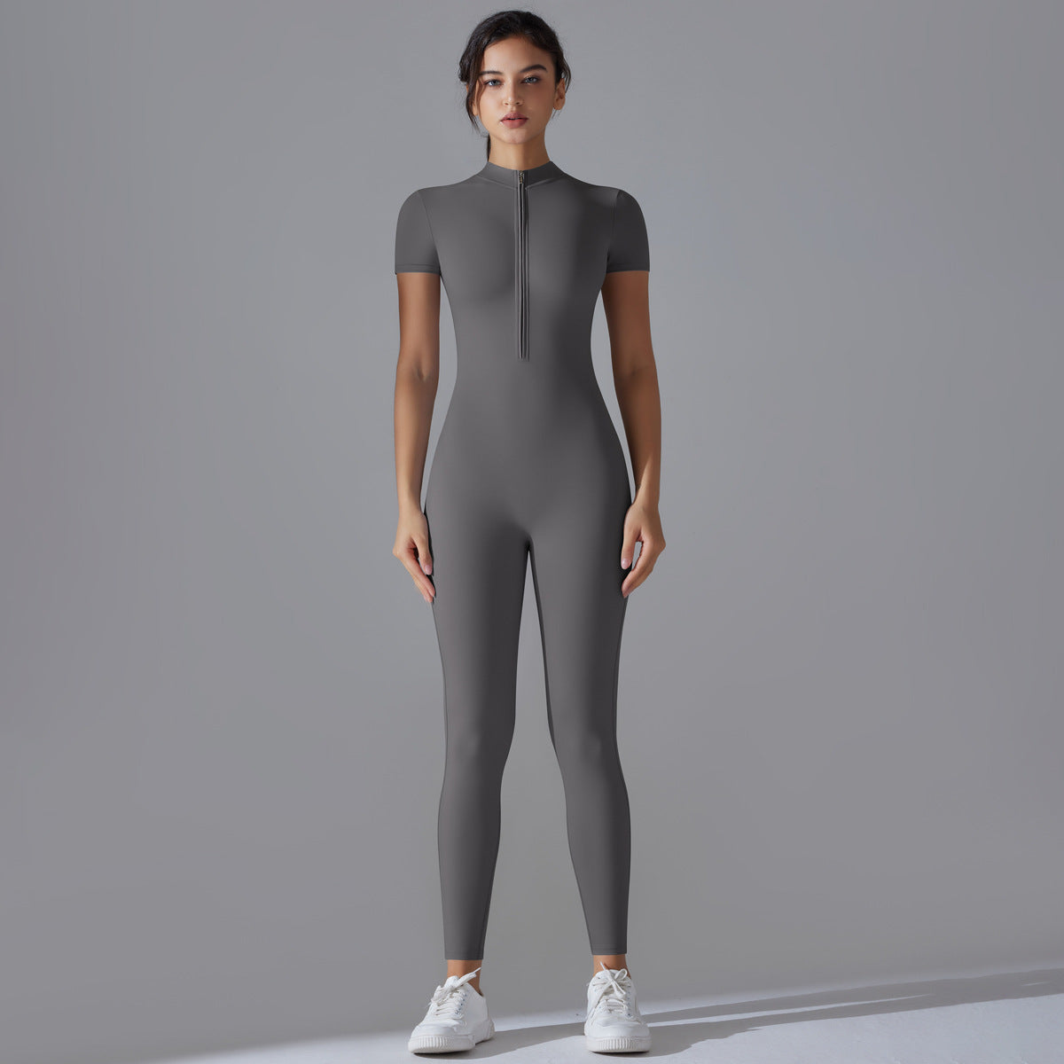 Women's Short Sleeve Zipper Yoga Bodysuit