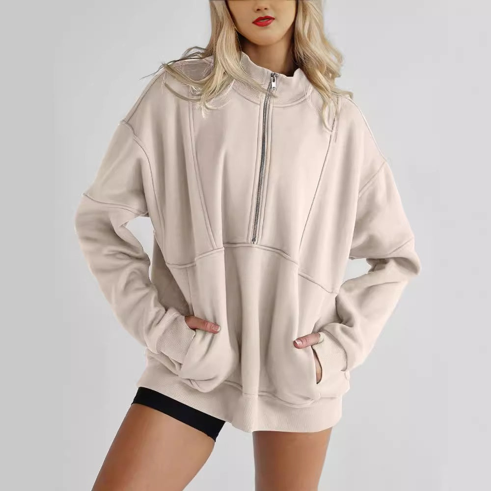 Women's Casual Zip Pocket Sports Sweatshirt
