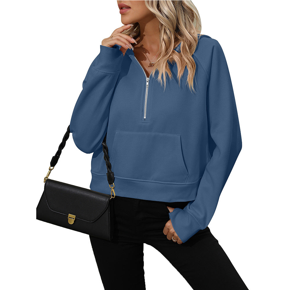 Women's Half-Zip Fleece Hooded Sweatshirt Chic Pullover