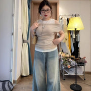 Geometric Strapless Short Sleeve Shirt – Trendy Japanese/Korean Style