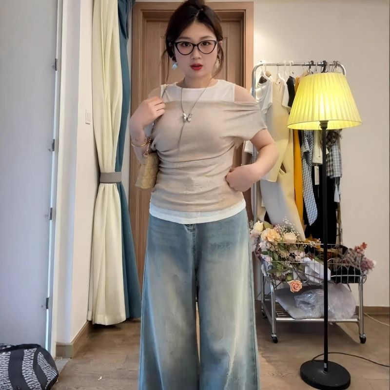 Geometric Strapless Short Sleeve Shirt – Trendy Japanese/Korean Style