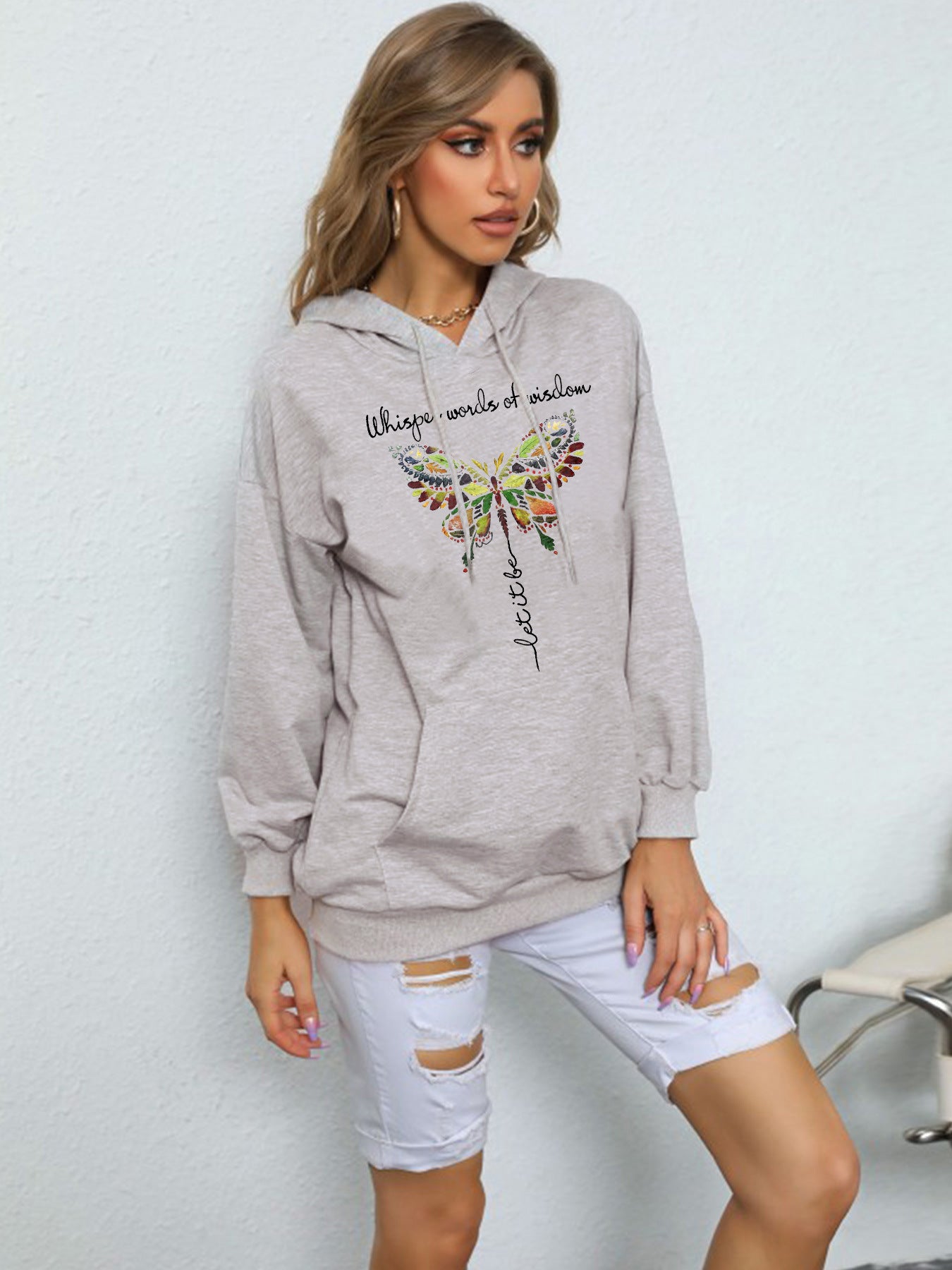 Cozy Butterfly Print Brushed Oversized Hoodie