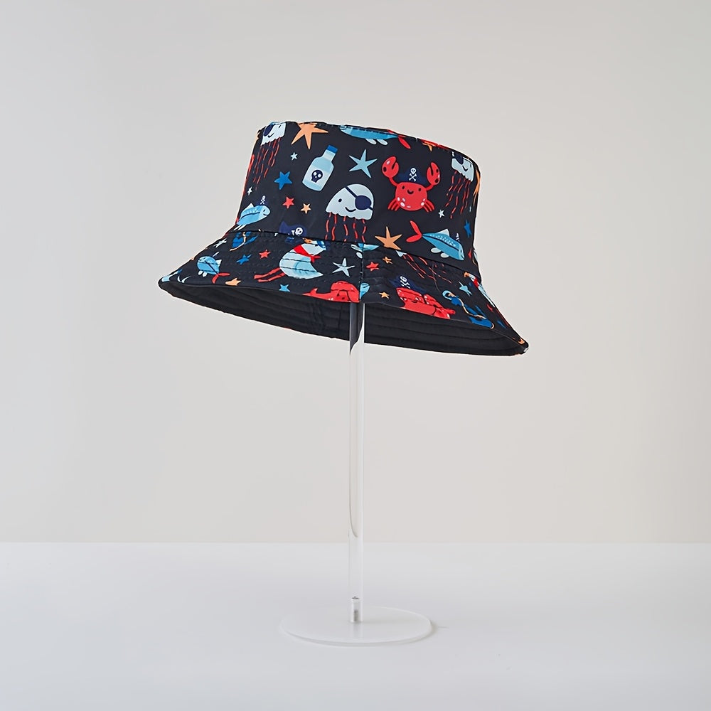 Unisex Kids Bucket Hat with Dinosaur Cartoon Print – Sun Protection