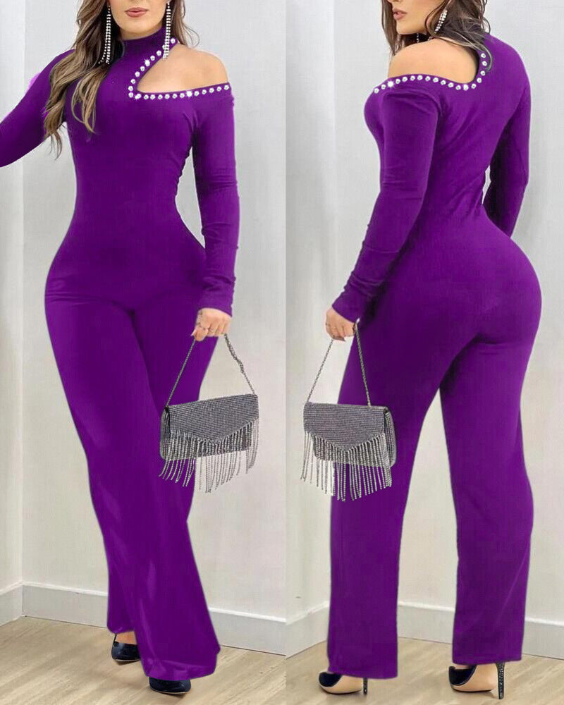 Rhinestone Hollow-Out Slim Jumpsuit for Women