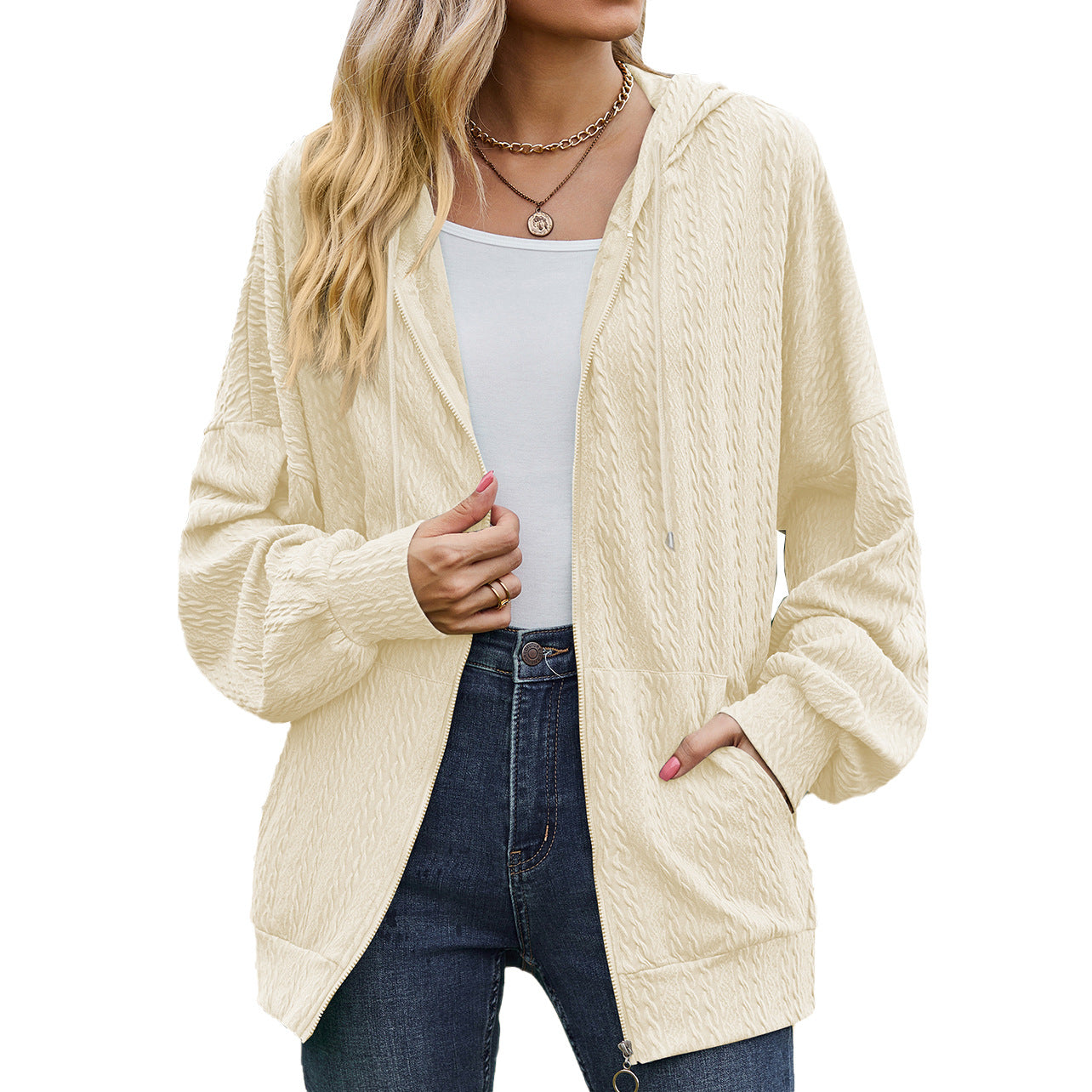 Women's V-Neck Zip-Up Loose Casual Sweater Coat