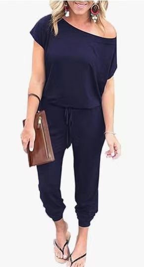 Chic Slant Shoulder Pocket Women's Jumpsuit