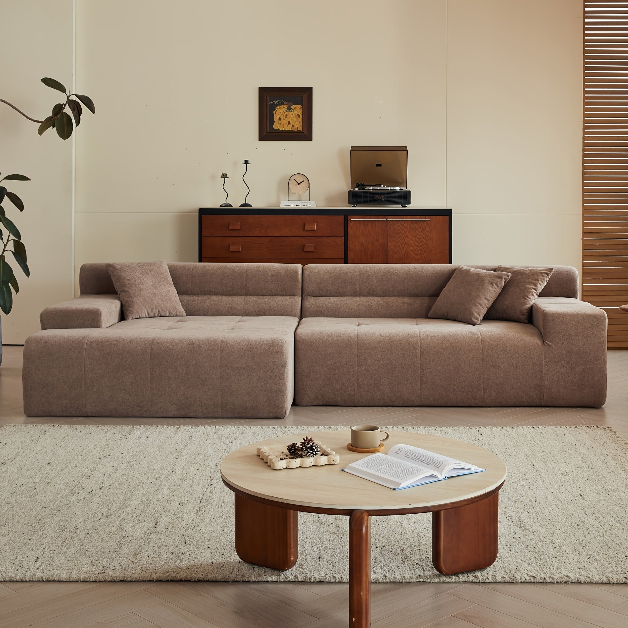Left chaise L-shaped sectional sofa with memory foam cushions and corduroy upholstery