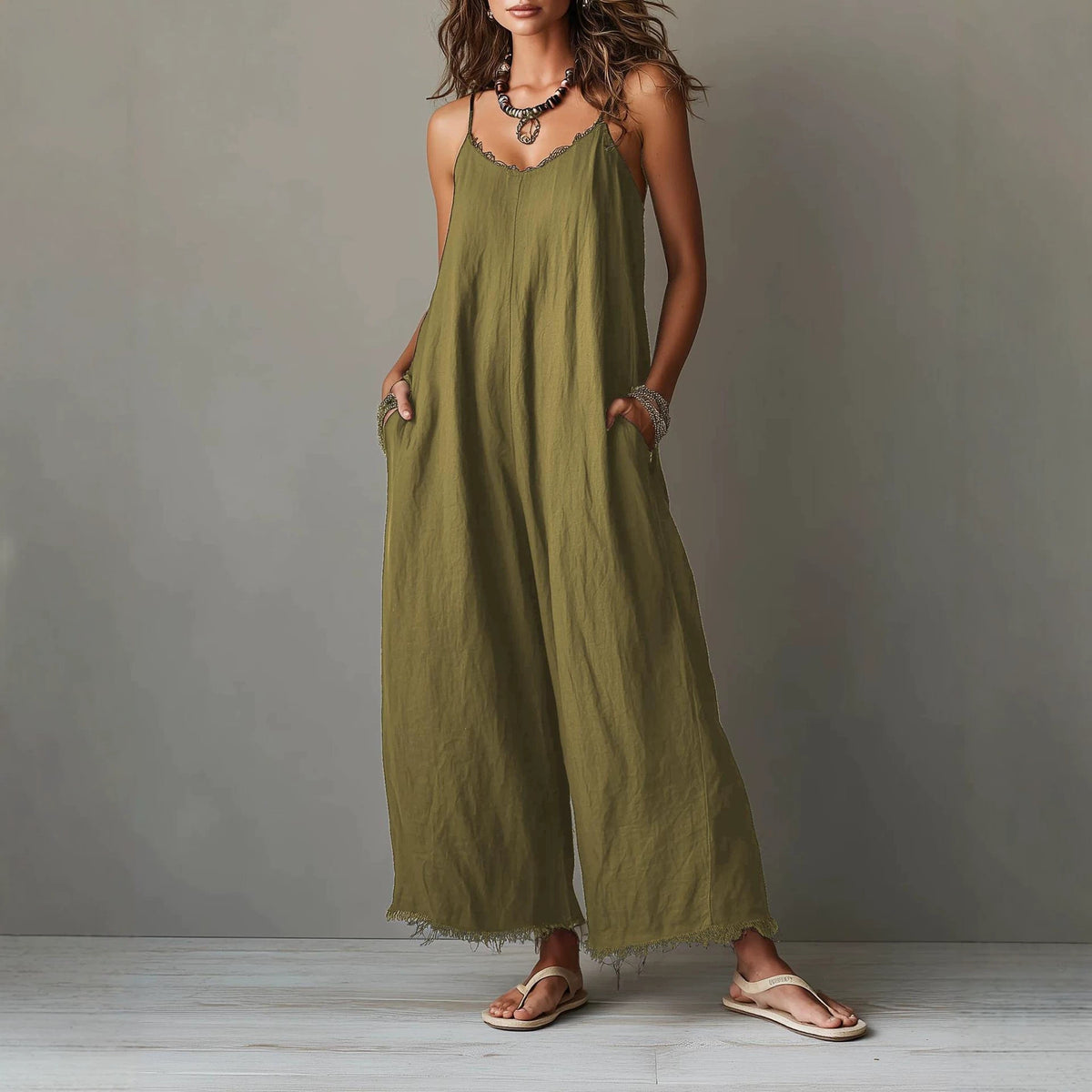 Womens Loose-fitting Solid-color Wide-leg Jumpsuit With Straps