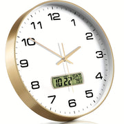 Wall Clock, 12-inch Large Dial Non-ticking Silent Battery Powered Analog, with LCD Display, Suitable for Perpetual Calendar And F ° Temperature, Ideal for Modern Home, Bedroom, Kitchen, Office Decoration