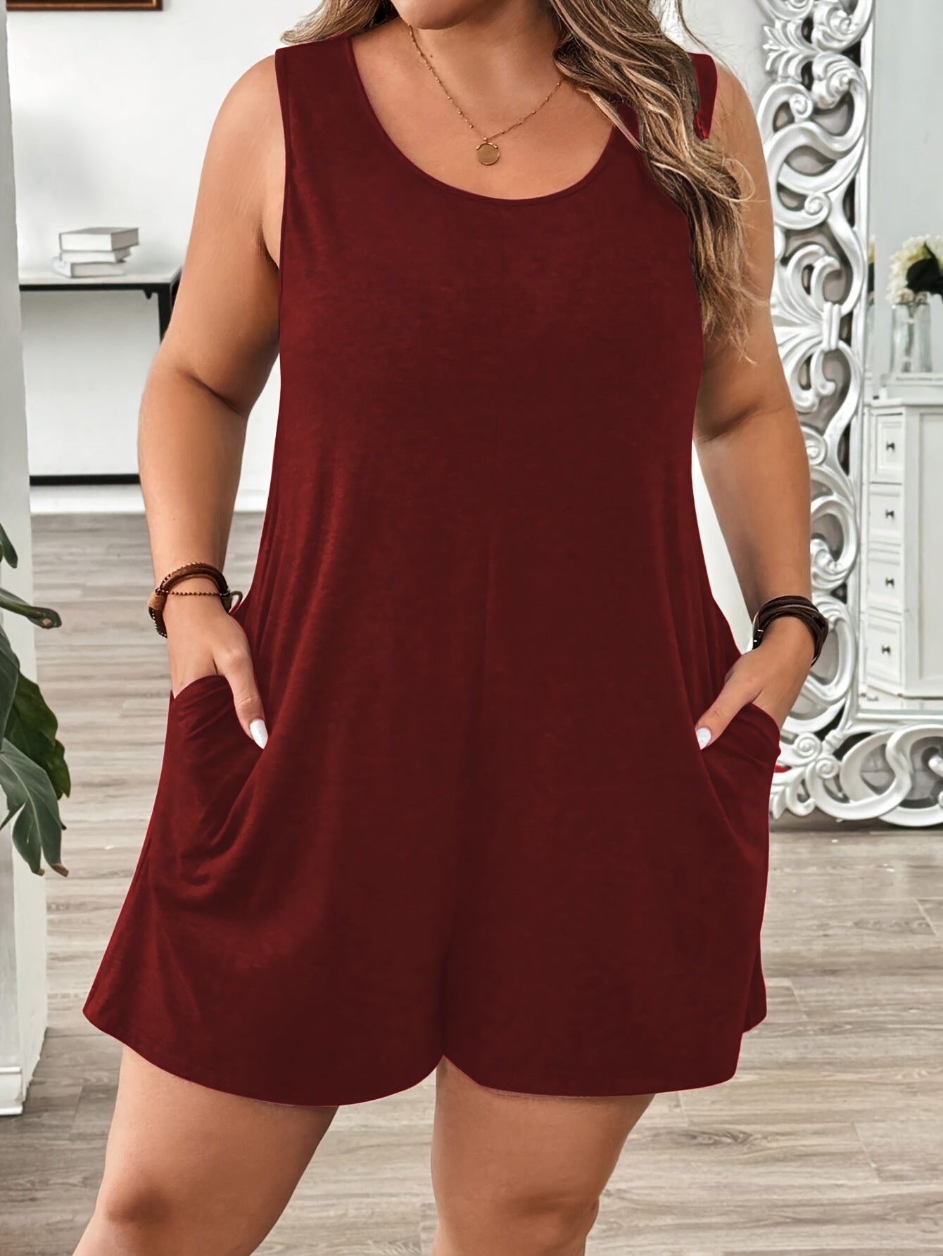 Plus Size Sleeveless Pocket Romper Casual Jumpsuit