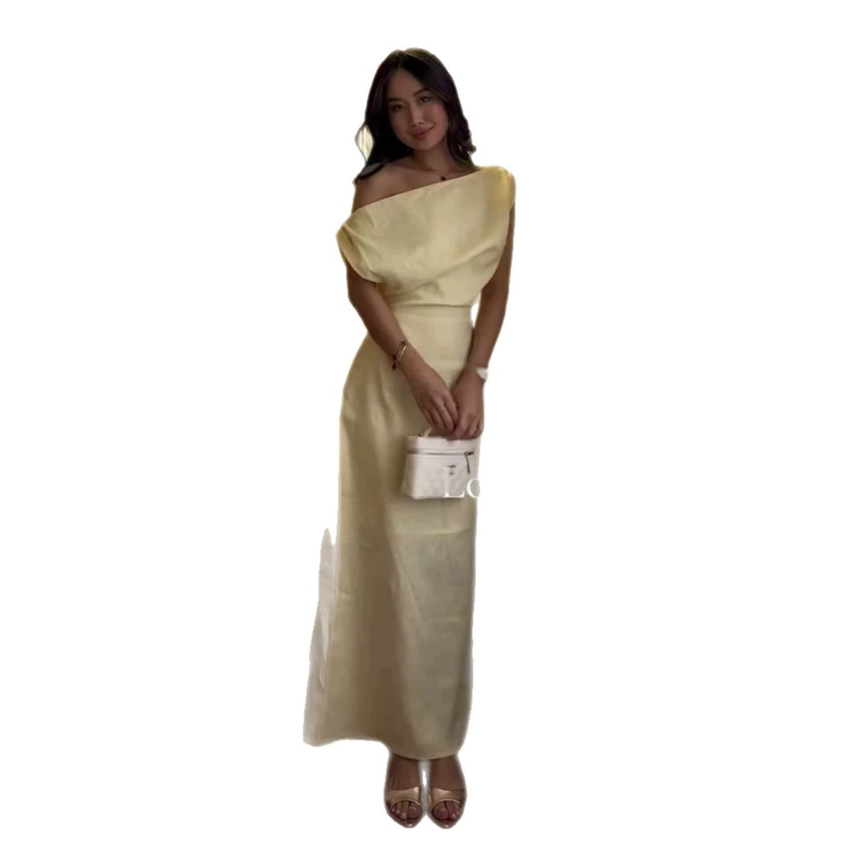 Solid-color Waist-cinching Casual Dress for Women