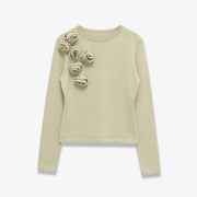 Floral Embellished Round Neck Knit Sweater for Women
