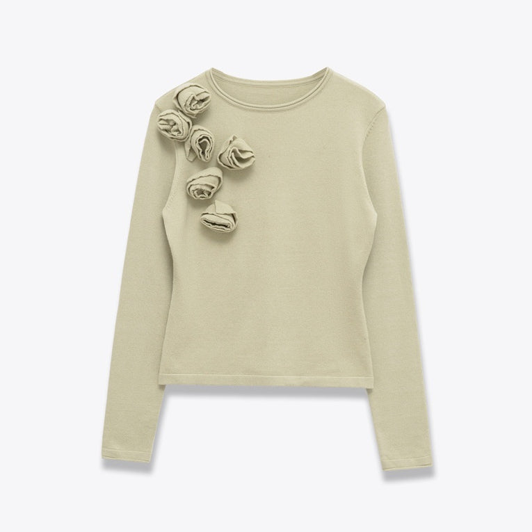 Floral Embellished Round Neck Knit Sweater for Women