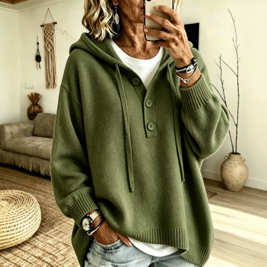 Hooded Button-up Sweater Jacket Womens