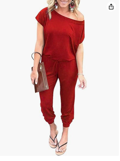 Chic Slant Shoulder Pocket Women's Jumpsuit