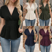 Slim-Fit V‑Neck Pleated Tee – Flattering Summer Top