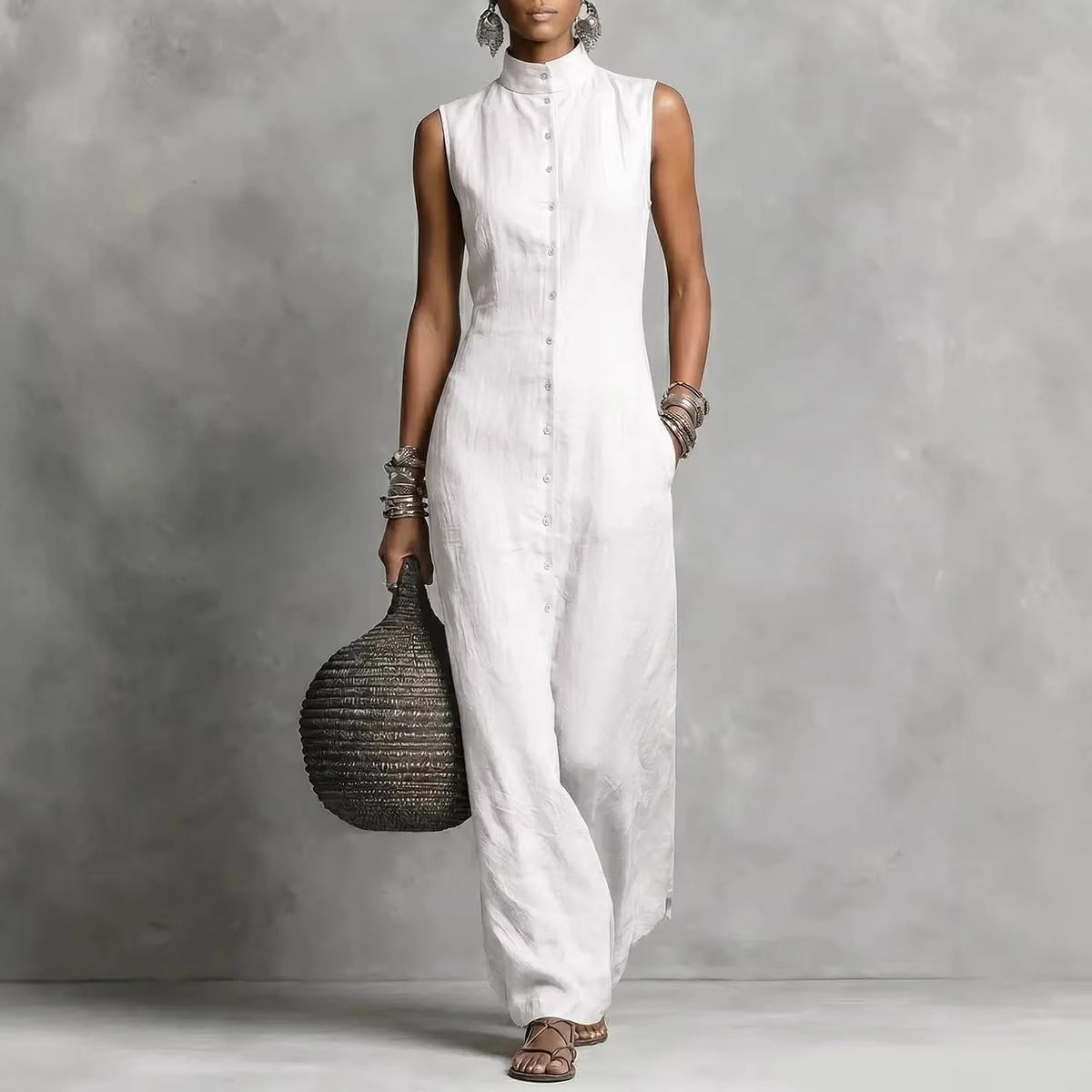 Chic Sleeveless Stand-Collar Jumpsuit for Women