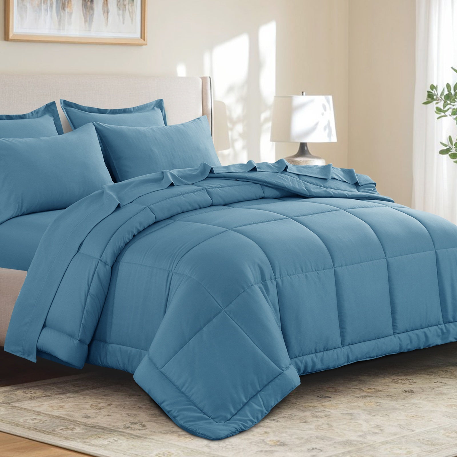 7pcs Ultra-Soft Bed In A Bag, Down Alternative Bedding Sets With All Season Quilted Comforter, Flat Sheet, Fitted Sheet, Pillowcases -Gifts For The Family And Friends