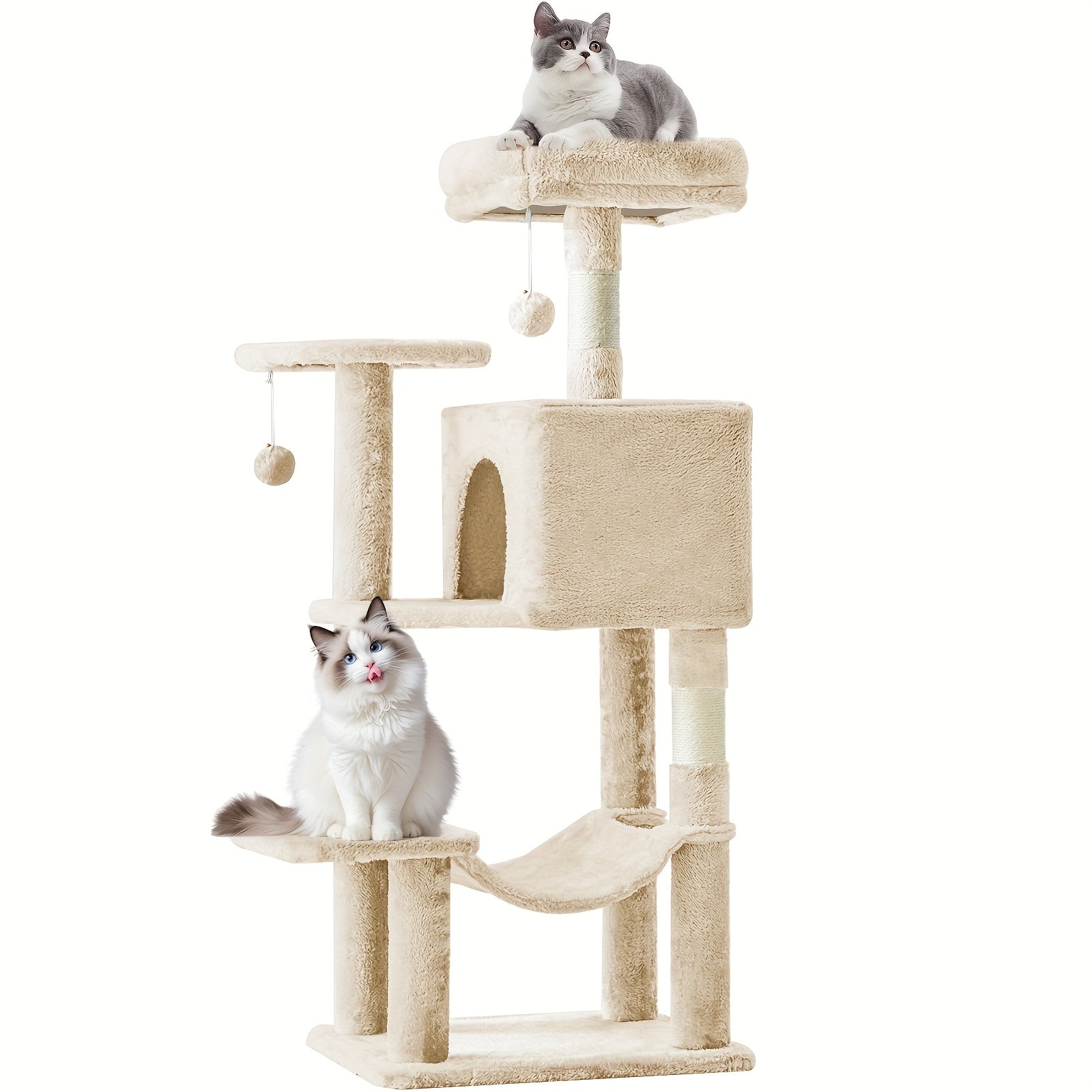 Edx 44" Multi-Level Cat Tree Tower With Condo, Natural Sisal Scratching Posts, Hammock & Platforms - Heavy-Duty Sturdy Cat House For Indoor Cats & Kittens, Multi-Cat Climbing Furniture With Hanging...