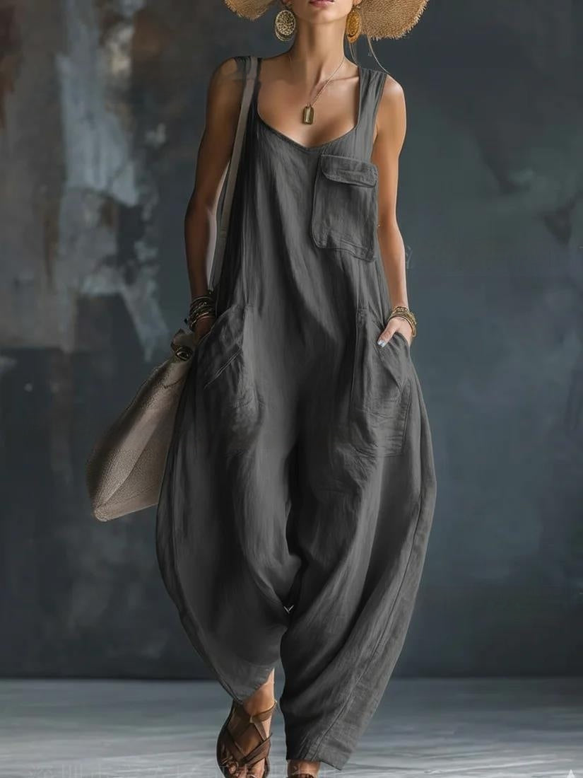 Women's Solid Color Loose Casual Jumpsuit