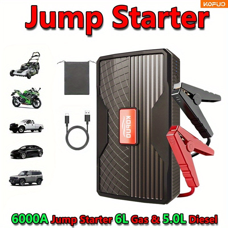 Portable Car Jump Starter Emergency Power Bank - 12V Battery Booster Charger - with Flashlight - for Cars, Motorcycles, SUVs - Safely Jump-Start A Dead Battery In Seconds, Cargador De Bateria De Carro