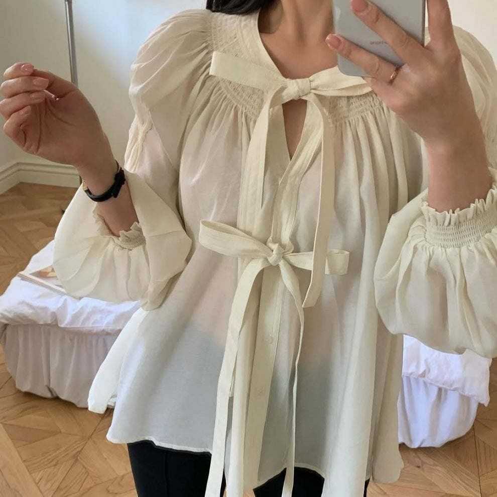 Women's Vintage Court Style Lace-up Long Sleeve Shirt