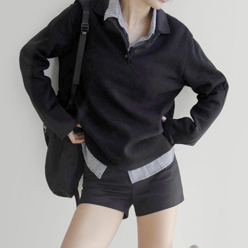 Chic Contrast Stitching False Two-Piece Sweater