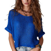 Womens Knitted Solid-color Short-sleeve Sweater