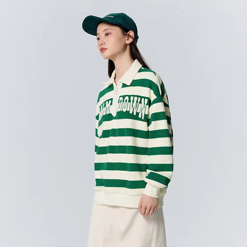 Velvet Half-Zip Polo Hoodie with Alphabet Embroidery