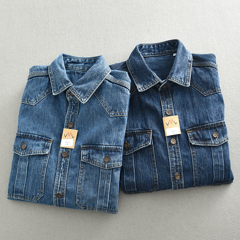 Heavy And Thick Workwear Denim Shirt Loose Oversized Long Sleeves Men