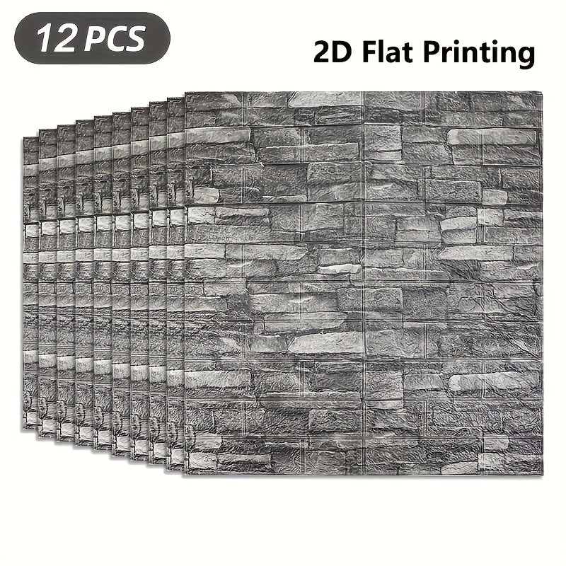 Set of 12 Foam Wall Stickers with 2D Printed Panels – Self‑Adhesive Decorative Wallpaper for Faux Brick Look
