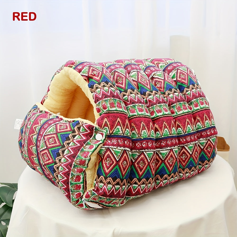 Large For Caterpillar Cat Sleeping Bag - Fully Enclosed Cat Bed With Removable Cover, Plush Dome Top & Soft - Spacious Nest For Adult Cats/Kittens (Green Gingham, Blue Check, Beige) - Durable Hideo...