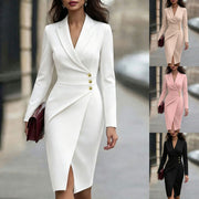 New Womens Slim-fit Suit-collar Dress