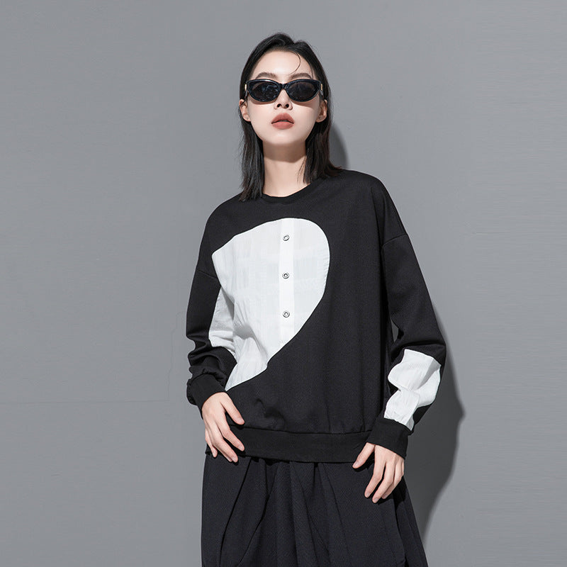 Dark Series Colorblock Semicircle Loose Pullover Sweatshirt