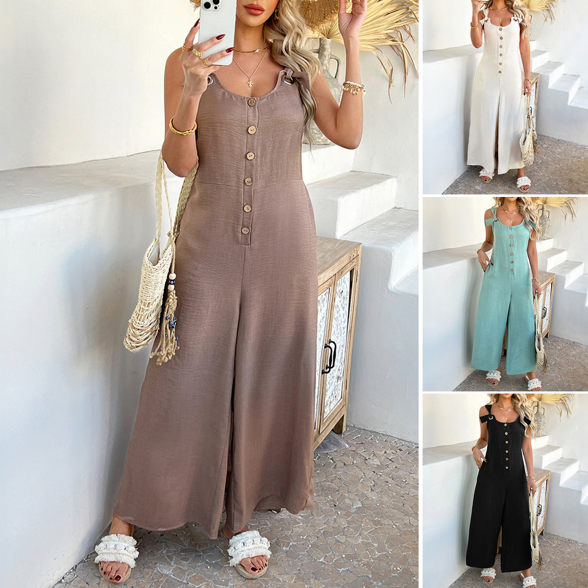 Casual Loose-Fit Resort Style Wide-Leg Jumpsuit