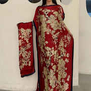 Floral Boat Neck Abaya with Batwing Sleeves – Plus Size Relaxed Fit Maxi Dress
