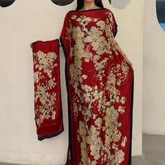 Floral Boat Neck Abaya with Batwing Sleeves – Plus Size Relaxed Fit Maxi Dress